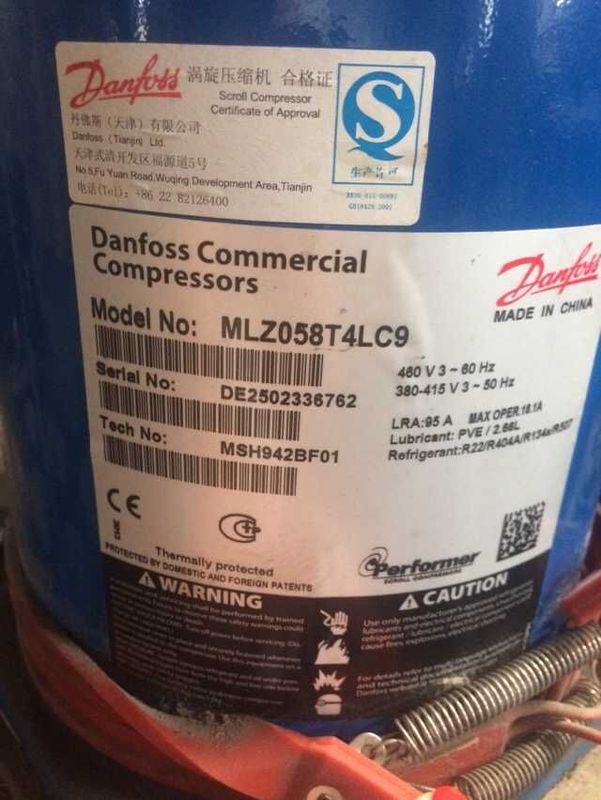danfoss συμπιεστής ψύξης κυλίνδρων τύπων κυλίνδρων κλιματιστικών μηχανημάτων Mlz058t4lc9 για την κρύα αποθήκευση κρύων δωματίων