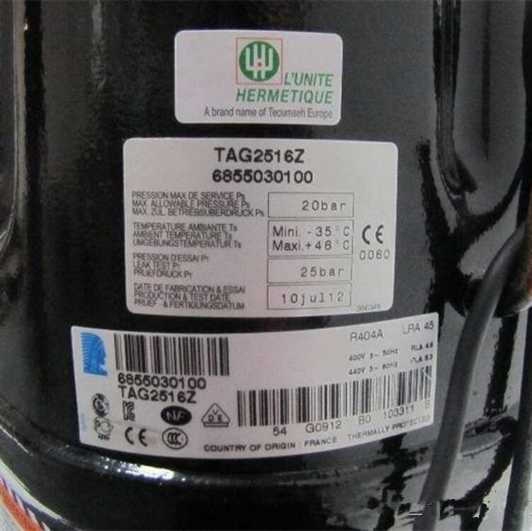 TAG2516Z 4HP R404A Refrigeration Compressor 400V/3PH/50HZ for Cold Storage Applications